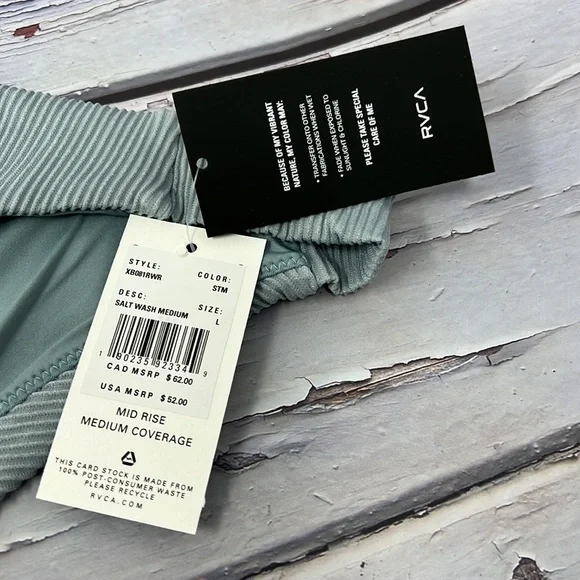 🆕NWT RVCA Salt Wash Mid Rise Medium Coverage Bikini Bottom Size Large - Picture 3 of 10